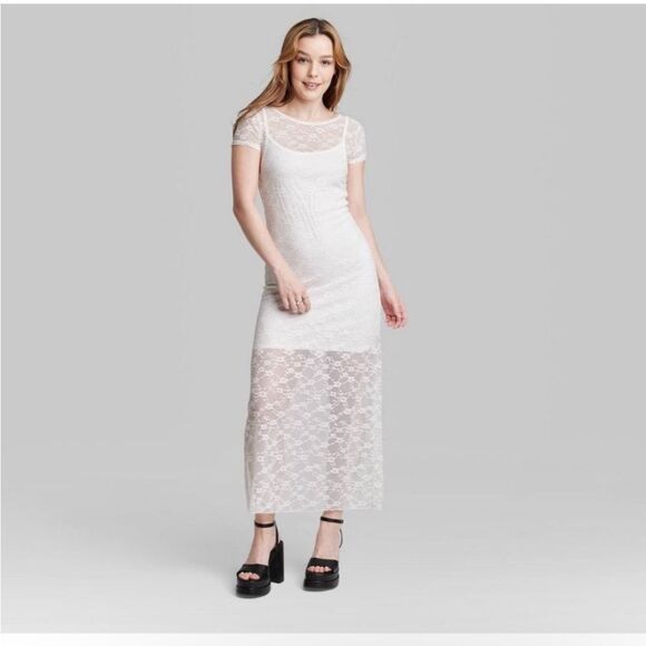 Wild Fable White Lace Overlay Maxi Dress XS - Picture 1 of 8